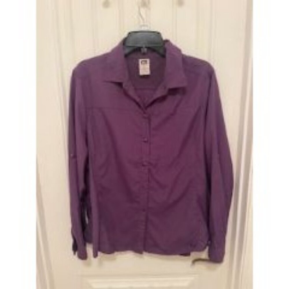 REI PURPLE WOMEN'S SZ 1X BUTTON UP LONG SLEEVE TOP ZIPPER POCKETS 💯% TACTEL SH